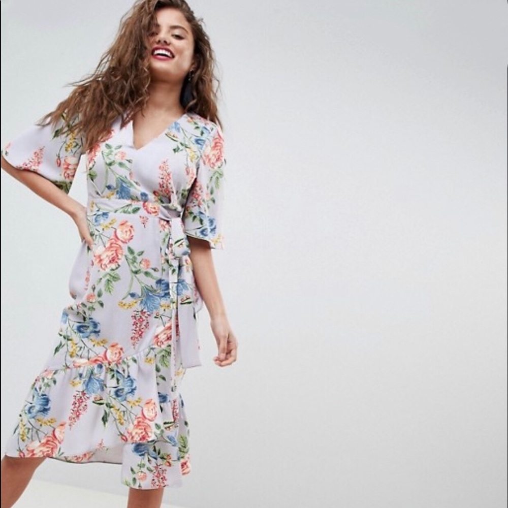 NWT ASOS Tall Floral Print Kimono Wrap Dress